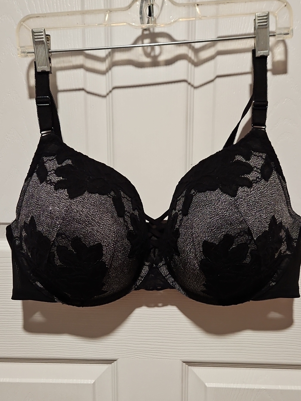 torrid Black Lace Embroidered XO Plunge Boost Underwire Bra with Silver Sheen